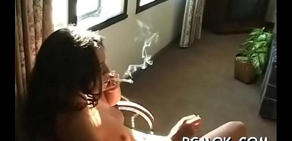  Girls sharing a cigarette whilst giving a sloppy blowjob